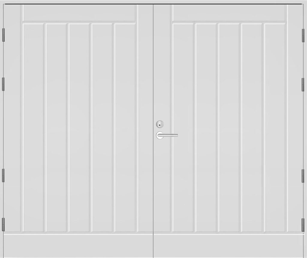 Tuotekuva autotallin valkoinen pariovi pysyturituksella UO1AO