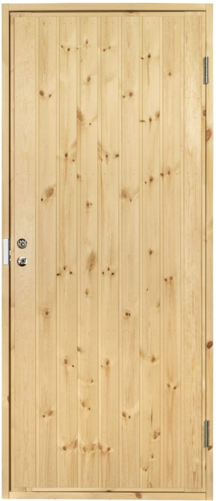 Kaskipuun varaston ovi pystypaneloitu puuvalmis