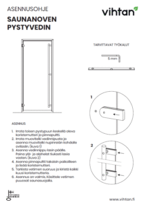 kansilehti saunan lasioven pystyvetimen asennusohjeesta