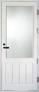 parvekeovi valkoinen pystyura kuviolla kirkkaalla lasilla