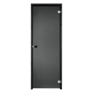 Saunan lasiovi mustalla karmilla, mustalla lasilla ja nuppivetimellä