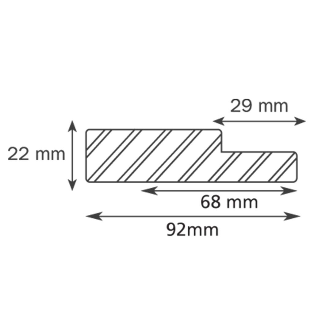 Tammikynnys lakattu kyntteellinen 92mm mittakuva