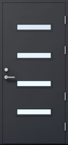 tumman harmaa ulko-ovi neljällä vaaka lasiaukolla
