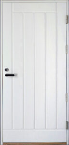 valkoinen umpinainen ulko-ovi pystyura kuviolla