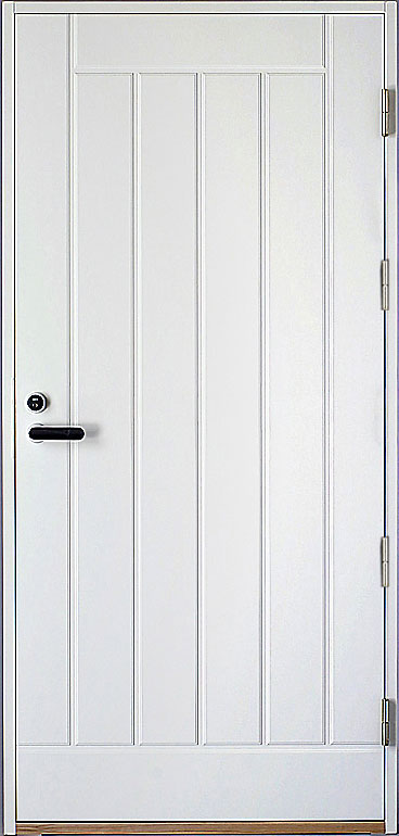 valkoinen umpinainen ulko-ovi pystyura kuviolla