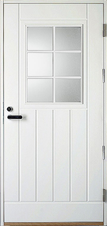 valkoinen 6 ruutuinen ulko-ovi pystyura kuviolla