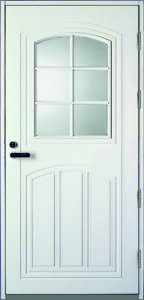 valkoinen 6 ruutuinen ulko-ovi pystyura kuviolla