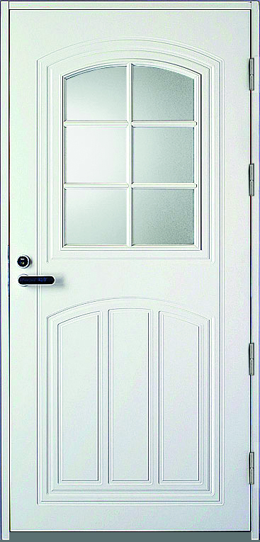 valkoinen 6 ruutuinen ulko-ovi pystyura kuviolla