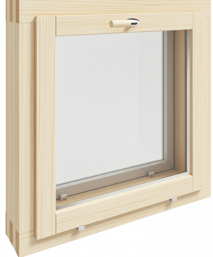 Saunan ikkuna puuvalmis sisältä ja ulkoa valkoinen